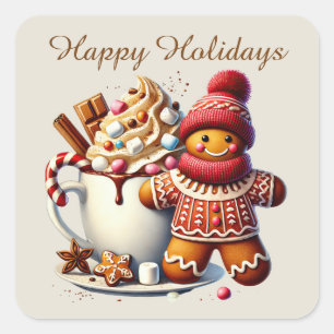 Merry Christmas gingerbread cocoa add text Square Sticker