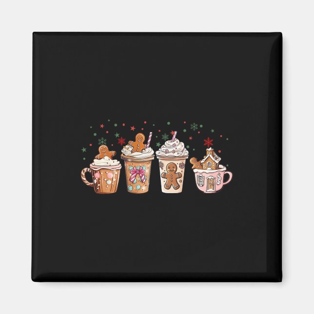 Merry Christmas Gingerbread Cookie Coffee Cups Lat Magnet (Front)