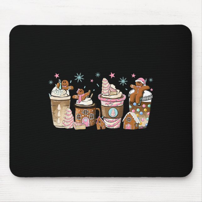 Merry Christmas Gingerbread Cookie Coffee Cups Lat Mouse Mat (Front)
