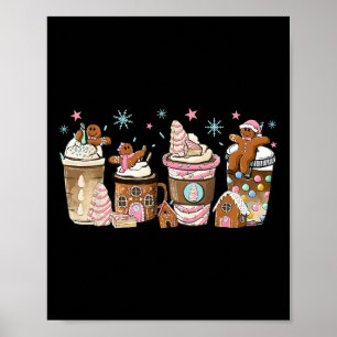 Merry Christmas Gingerbread Cookie Coffee Cups Lat Poster