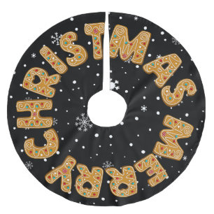 Merry Christmas Gingerbread Cookie With Snowflake Brushed Polyester Tree Skirt