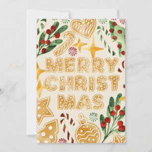 Merry Christmas Gingerbread Cookies Lettering Holiday Card