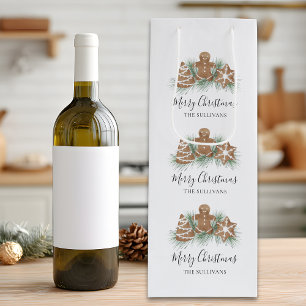 Merry Christmas Gingerbread Cookies Wine Gift Bag