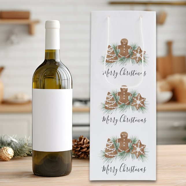 Merry Christmas Gingerbread Cookies Wine Gift Bag (Creator Uploaded)