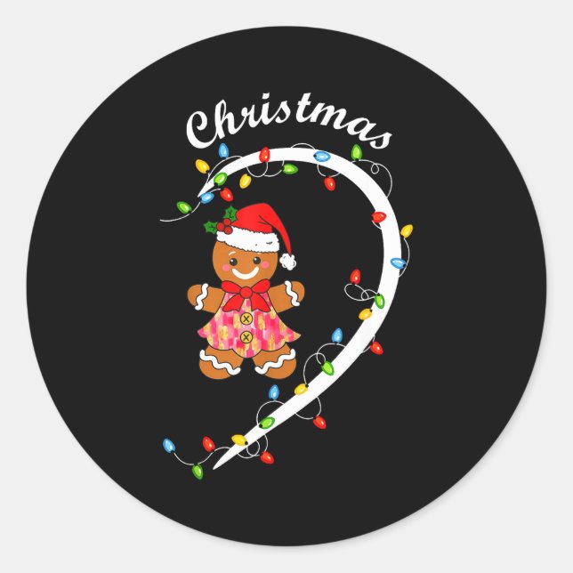 Merry Christmas Gingerbread Couple Christmas Pajam Classic Round Sticker (Front)