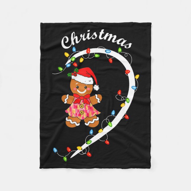 Merry Christmas Gingerbread Couple Christmas Pajam Fleece Blanket (Front)