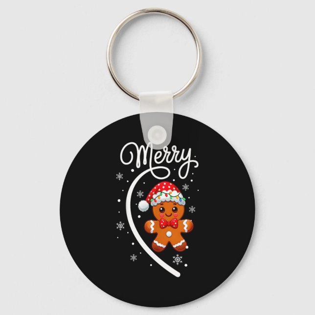 Merry Christmas Gingerbread Couple Christmas Pajam Key Ring (Front)