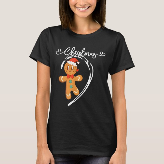 Merry Christmas Gingerbread Couple Christmas Pajam T-Shirt (Front)