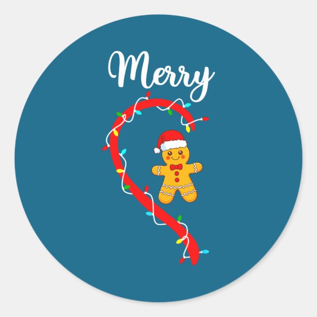 Merry Christmas Gingerbread Couple Xmas Pajamas Ma Classic Round Sticker (Front)