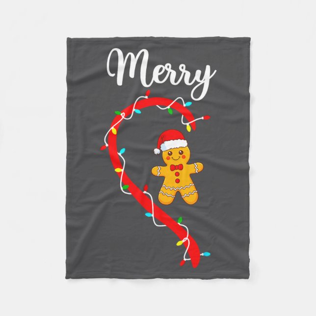Merry Christmas Gingerbread Couple Xmas Pajamas Ma Fleece Blanket (Front)