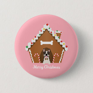 Merry Christmas Gingerbread Dog House 6 Cm Round Badge