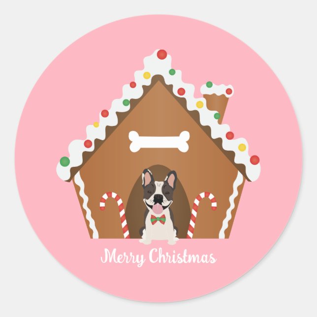 Merry Christmas Gingerbread Dog House Classic Round Sticker (Front)