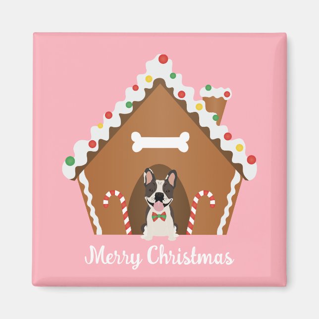 Merry Christmas Gingerbread Dog House Magnet (Front)