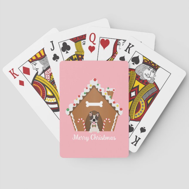Merry Christmas Gingerbread Dog House Playing Cards (Back)