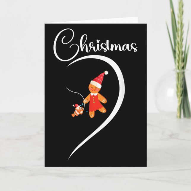 Merry Christmas Gingerbread Fishing Lover Couple C Card (Front)