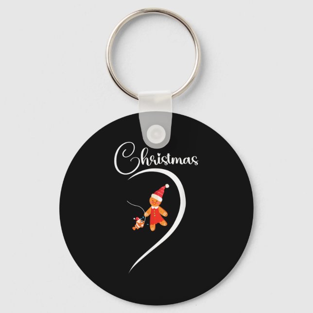 Merry Christmas Gingerbread Fishing Lover Couple C Key Ring (Front)