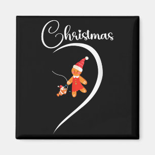 Merry Christmas Gingerbread Fishing Lover Couple C Magnet