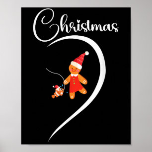 Merry Christmas Gingerbread Fishing Lover Couple C Poster
