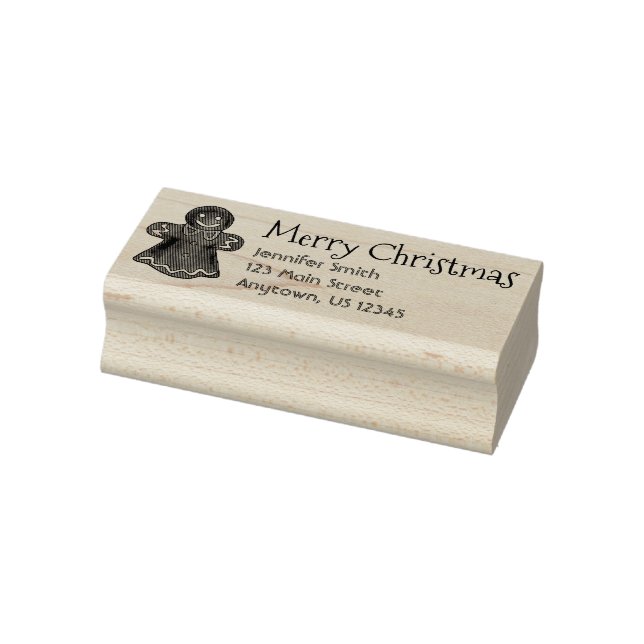 Merry Christmas Gingerbread Holiday Cookie Address Rubber Stamp (Stamp)