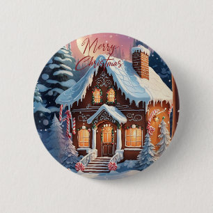 Merry Christmas Gingerbread House 6 Cm Round Badge