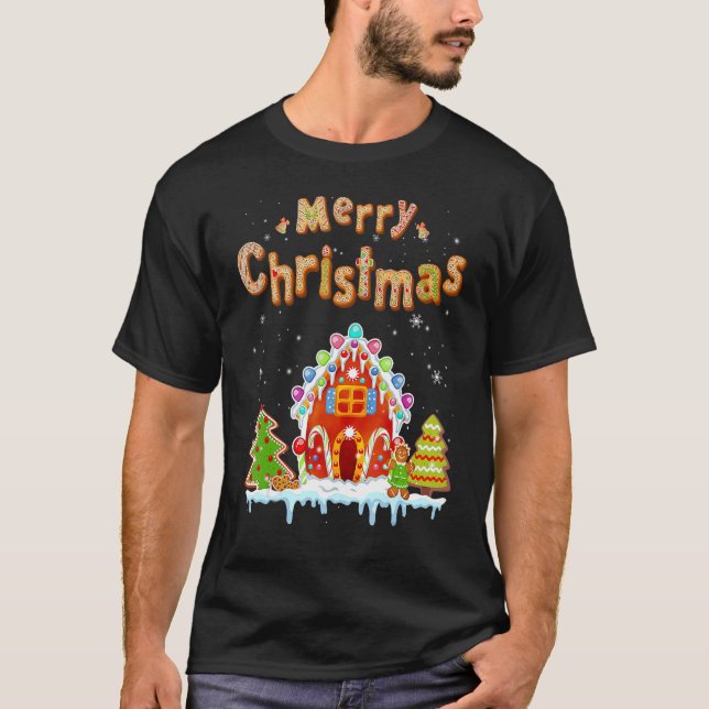 Merry Christmas Gingerbread House Baking Candy Can T-Shirt (Front)