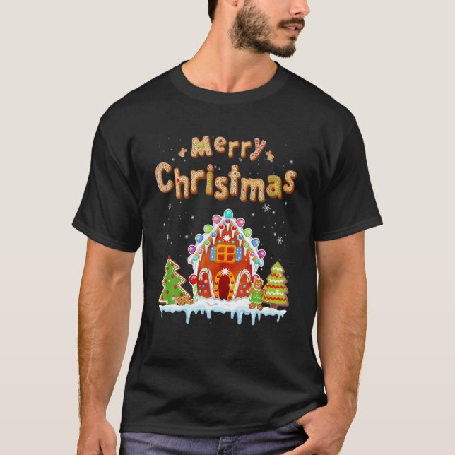 Merry Christmas Gingerbread House Baking Candy Can T-Shirt (Front)