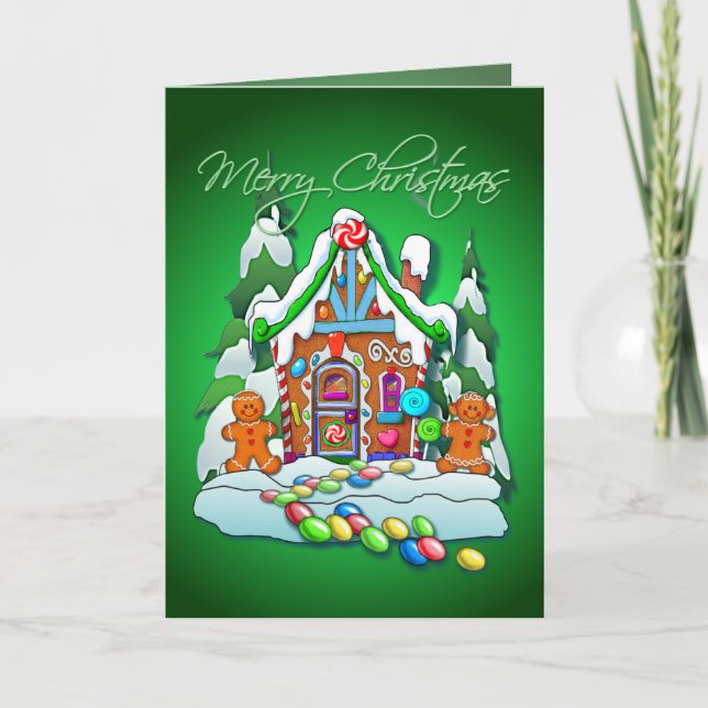 MERRY CHRISTMAS GINGERBREAD HOUSE by SHARON SHARPE Holiday Card (Front)