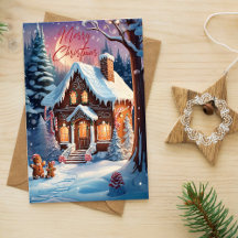 Merry Christmas Gingerbread House Holiday Card