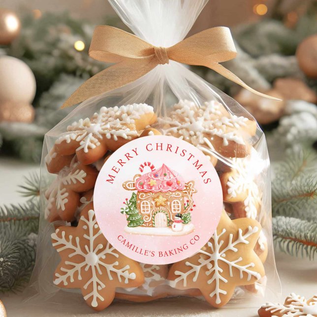 Merry Christmas Gingerbread House Holiday Classic Round Sticker (Merry Christmas Cookie Gift Round Sticker)