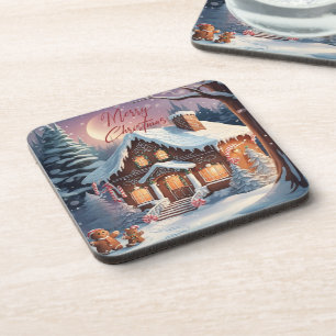 Merry Christmas Gingerbread House Holiday  Coaster
