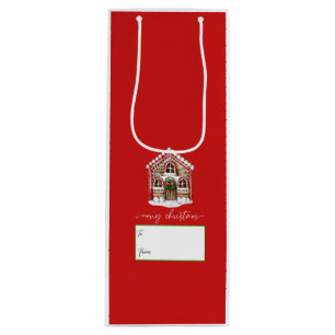Merry Christmas Gingerbread House Holiday Red Gift Wine Gift Bag