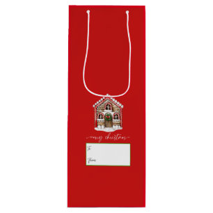 Merry Christmas Gingerbread House Holiday Red Wine Gift Bag