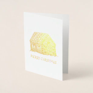 Merry Christmas Gingerbread House Holiday Xmas Foil Card