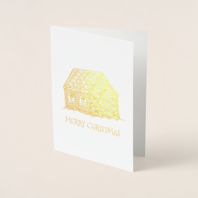 Merry Christmas Gingerbread House Holiday Xmas Foil Card (Front)