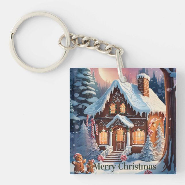 Merry Christmas Gingerbread House  Key Ring (Front)