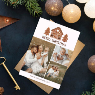 Merry Christmas Gingerbread House Photo Collage Holiday Card