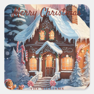 Merry Christmas Gingerbread House  Square Sticker