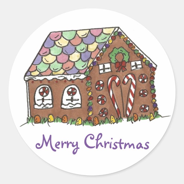 Merry Christmas Gingerbread House Xmas Stickers (Front)