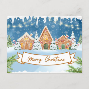 Merry Christmas Gingerbread Houses Holiday Postcard