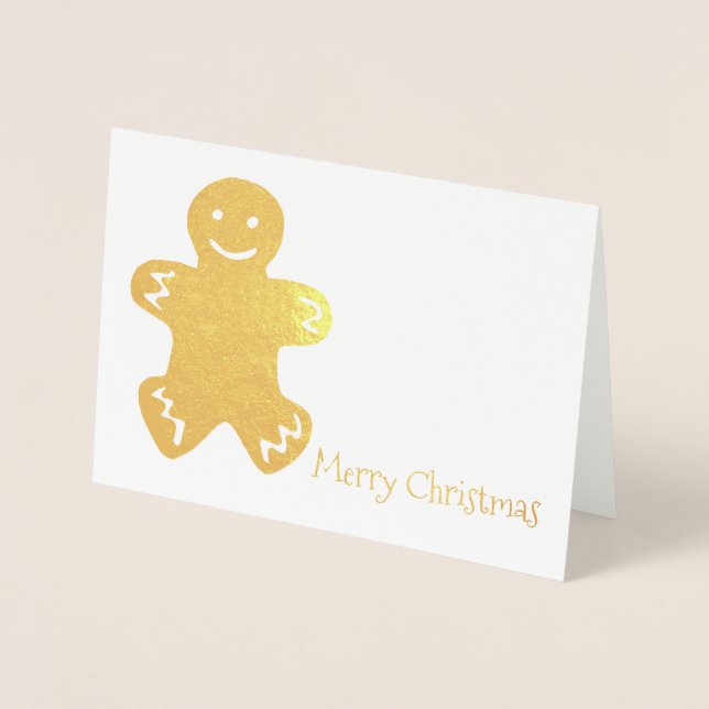 Merry Christmas Gingerbread Man Cookie Holiday Foil Card (Front)