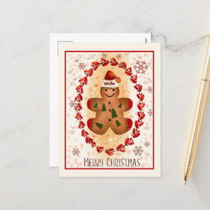 Merry Christmas Gingerbread Man Holiday Postcard