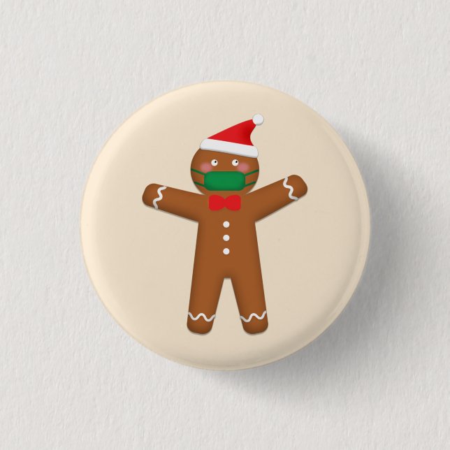 Merry Christmas Gingerbread Man in Face Mask 2020 3 Cm Round Badge (Front)