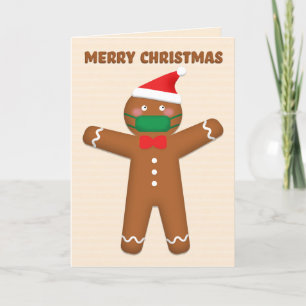 Merry Christmas Gingerbread Man in Face Mask Holiday Card