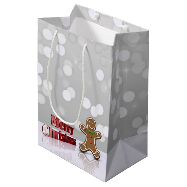 Merry Christmas Gingerbread Man Medium Gift Bag (Front Angled)