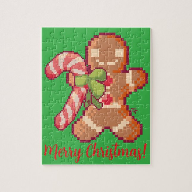 Merry Christmas, gingerbread man, Pixelart, Pixel Jigsaw Puzzle (Vertical)
