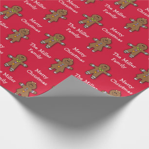 Merry Christmas Gingerbread Man Red Custom Wrapping Paper