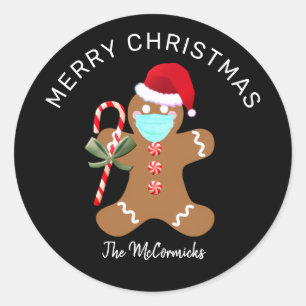 Merry Christmas Gingerbread Man Santa Personalised Classic Round Sticker