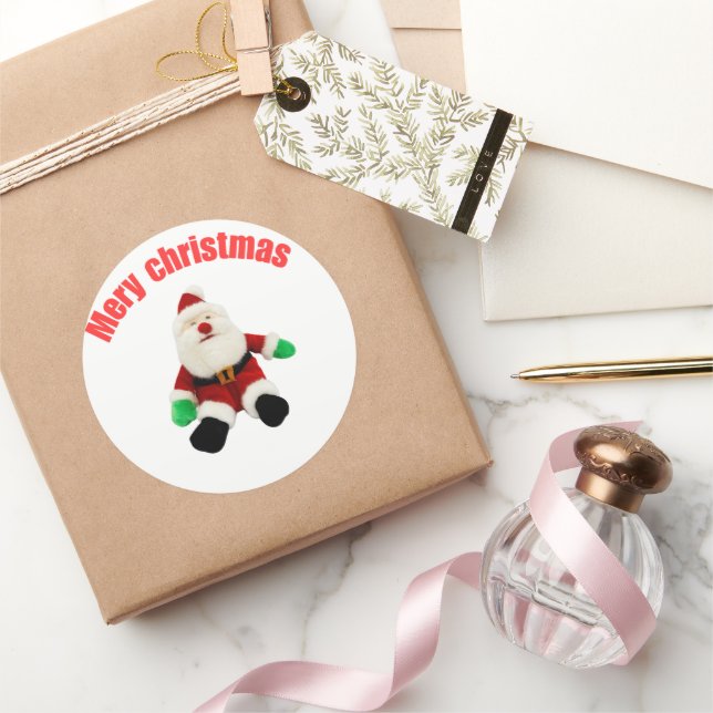 Merry Christmas Gingerbread Man with Santa Hat Vec Classic Round Sticker (Gifting)