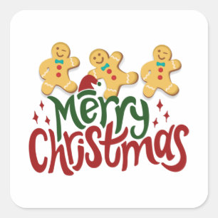 Merry Christmas Gingerbread Men, Dancing Ginger Square Sticker