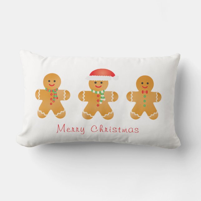 Merry Christmas Gingerbread Men Lumbar Cushion (Front)